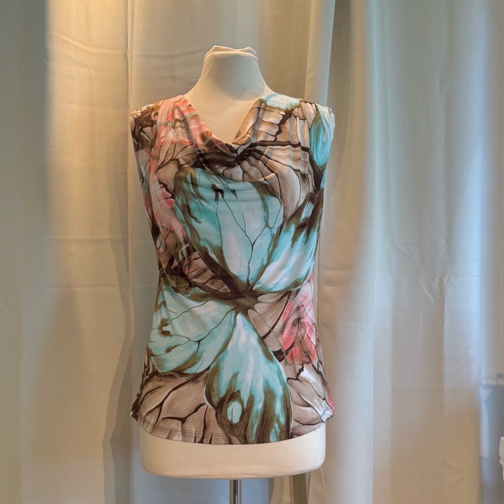 Y2K Dressbarn butterfly print cowl neck top